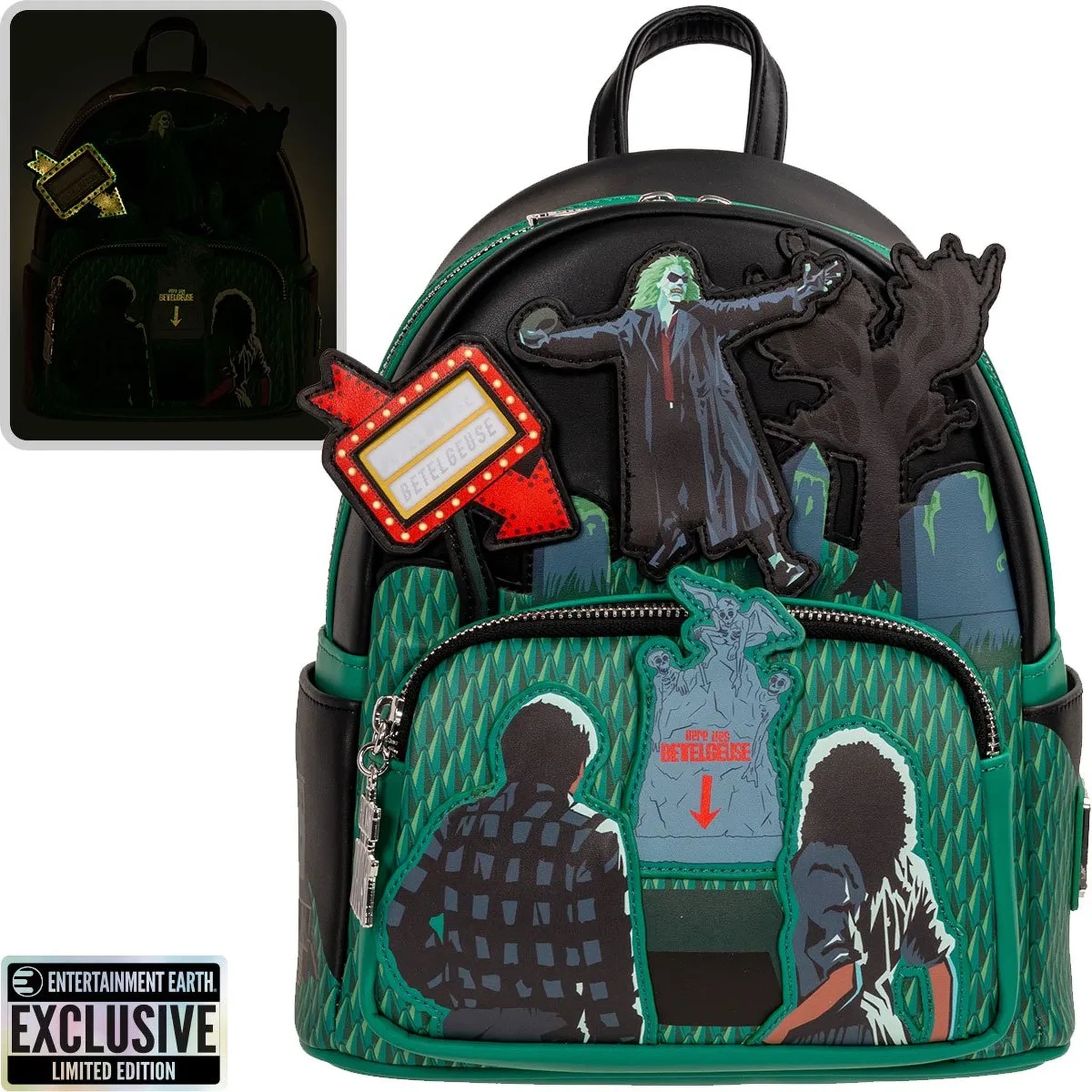Loungefly Beetlejuice Graveyard Glow-in-the-Dark Mini-Backpack Front
