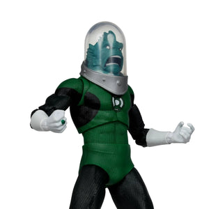 A Green Lantern action figure wearing a green and black bodysuit with a clear dome helmet, white gloves, and a small green ring, posed against a plain white background.