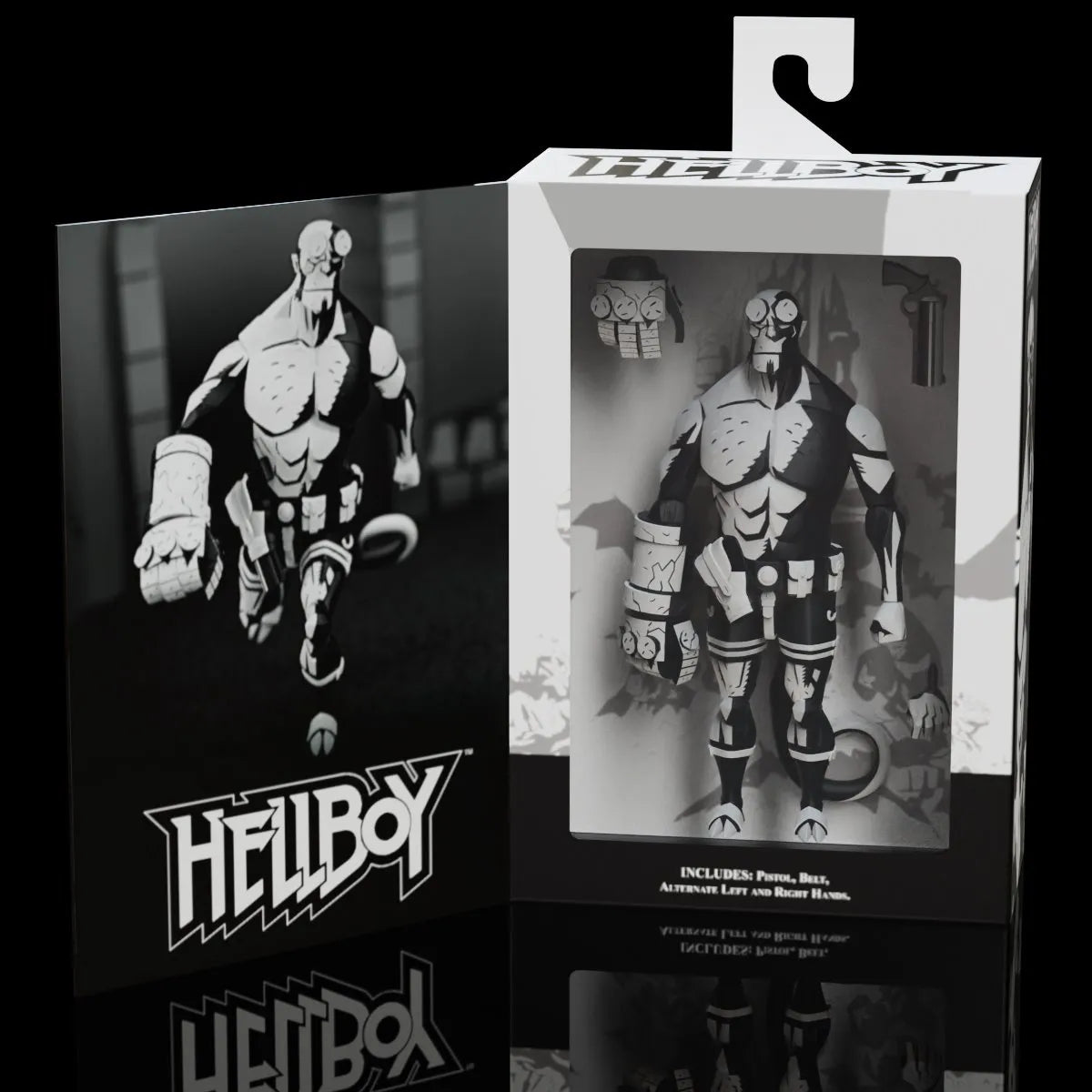 Hellboy action figure in packaging with promotional poster
