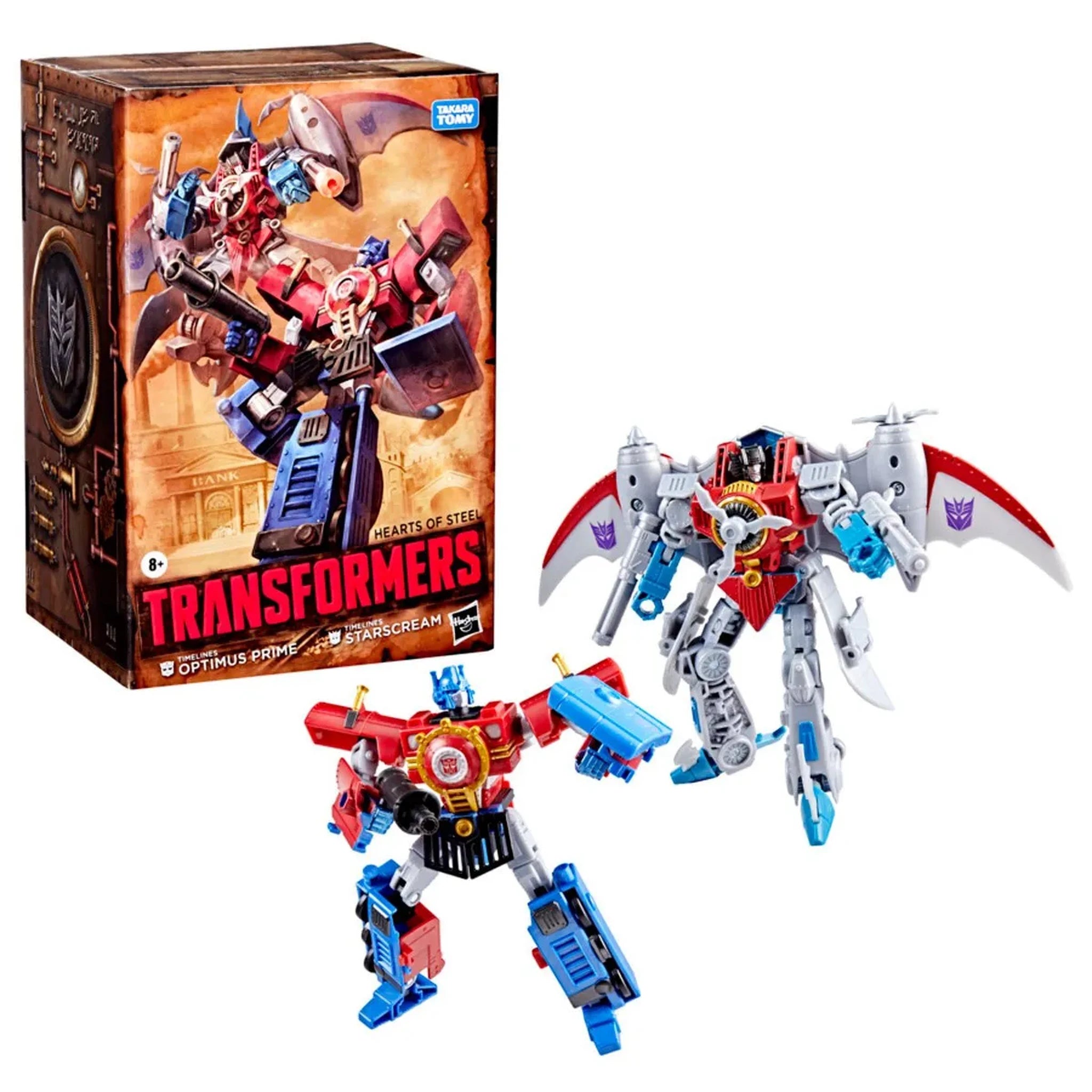 Transformers toy figure with box on a white background